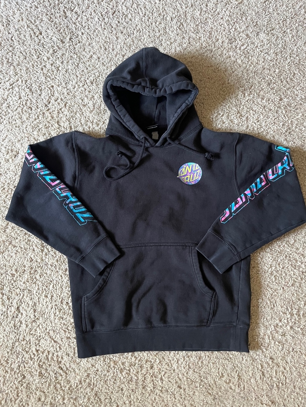 Santa Cruz Black Hoodie with Psychedelic Logo and Sleeve Print